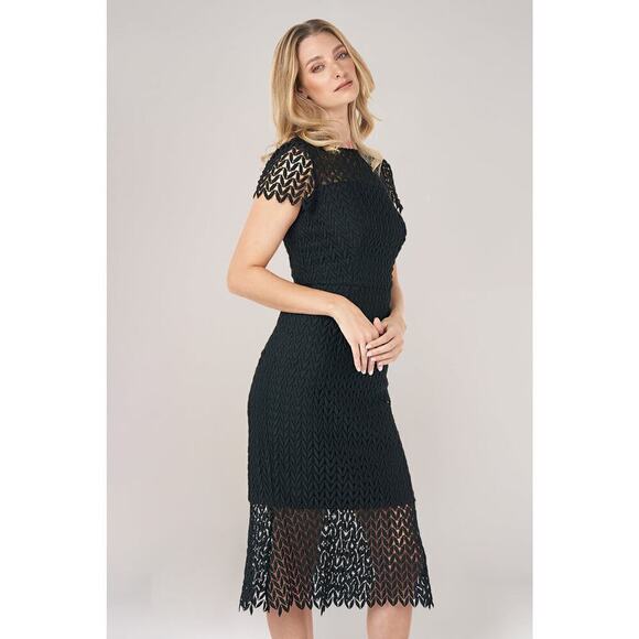 Kay Unger New York Tatum Dress Lace Overlay Short Sleeve Midi Black Size 10 - Picture 4 of 14